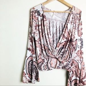 Free People Paisley Long Sleeve wrap Top